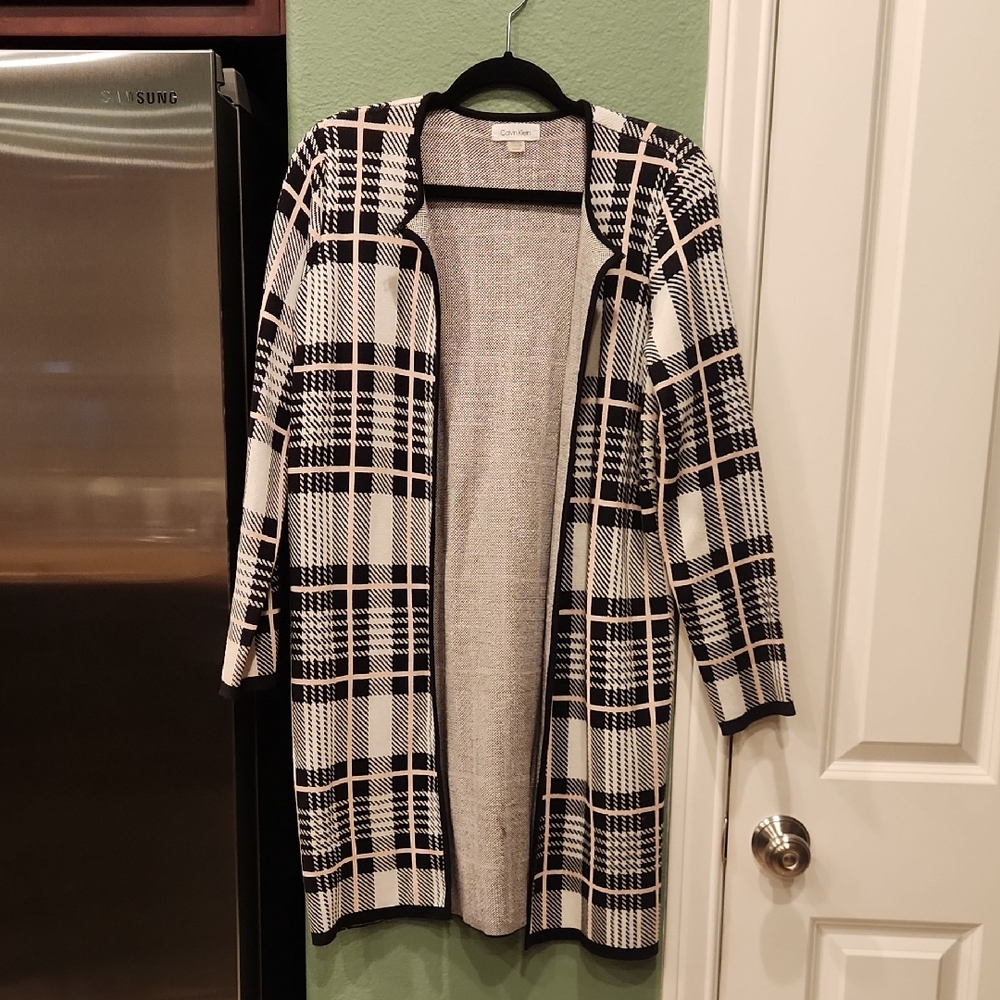 Calvin Klein Black and White Plaid Cardigan